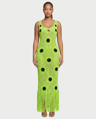 TALEYA Crochet Polka Dot Bodycon Maxi Dress