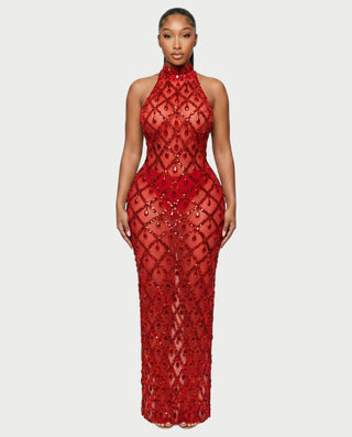 HOPE High Neck Tear Drop Rhinestone Maxi Dress