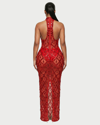 HOPE High Neck Tear Drop Rhinestone Maxi Dress