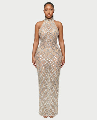 HOPE High Neck Tear Drop Rhinestone Maxi Dress