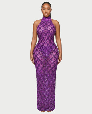 HOPE High Neck Tear Drop Rhinestone Maxi Dress
