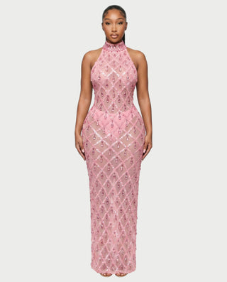 HOPE High Neck Tear Drop Rhinestone Maxi Dress