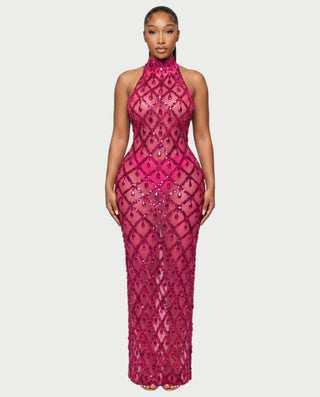 HOPE High Neck Tear Drop Rhinestone Maxi Dress