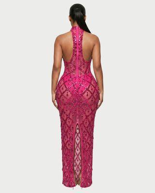 HOPE High Neck Tear Drop Rhinestone Maxi Dress