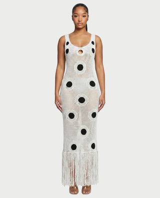 TALEYA Crochet Polka Dot Bodycon Maxi Dress