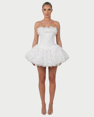 LONEYA Floral Strapless Ruffle Mini Dress
