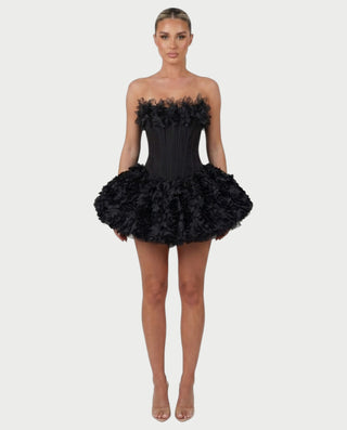 LONEYA Floral Strapless Ruffle Mini Dress