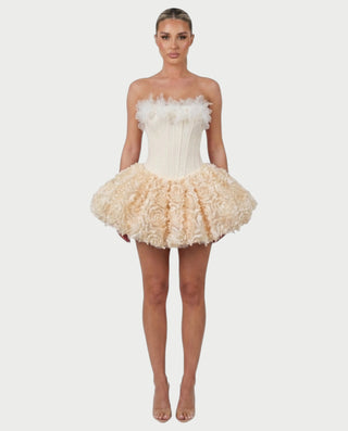 LONEYA Floral Strapless Ruffle Mini Dress