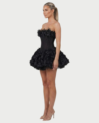 LONEYA Floral Strapless Ruffle Mini Dress