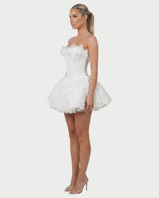 LONEYA Floral Strapless Ruffle Mini Dress