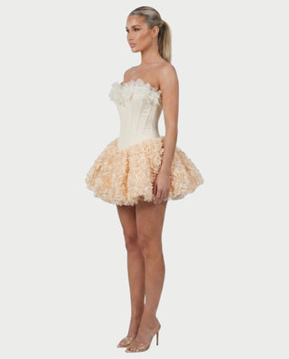 LONEYA Floral Strapless Ruffle Mini Dress