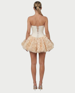 LONEYA Floral Strapless Ruffle Mini Dress