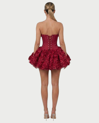 LONEYA Floral Strapless Ruffle Mini Dress