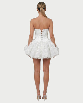 LONEYA Floral Strapless Ruffle Mini Dress