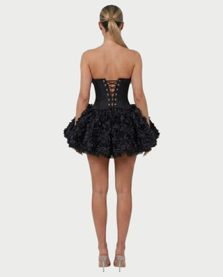 LONEYA Floral Strapless Ruffle Mini Dress