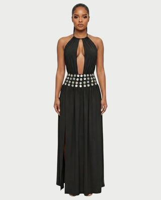 HINAYA Backless Halter High Slit Maxi Dress