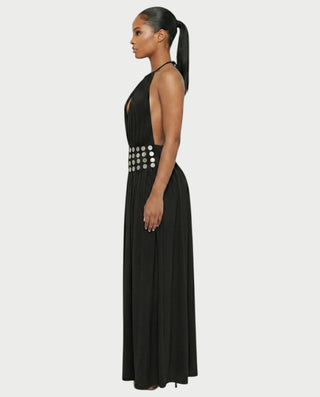 HINAYA Backless Halter High Slit Maxi Dress