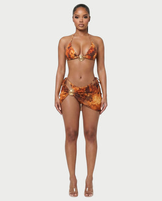 MARVINA Marble Print Bikini & Sarong Three-Piece Set