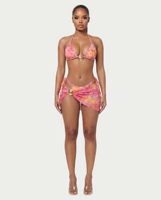 MARVINA Marble Print Bikini & Sarong Three-Piece Set