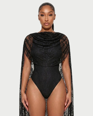 LAMIYA Floral Sheer Lace Cape Bodysuit