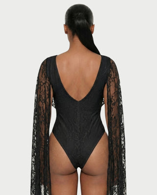 LAMIYA Floral Sheer Lace Cape Bodysuit