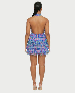 ESHNA Layered Frill High Neck Mini Dress