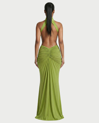LELLA Ruched Open-Back Halter Maxi Dress Celestia LELLA Ruched Open-Back Halter Maxi Dress Celestia