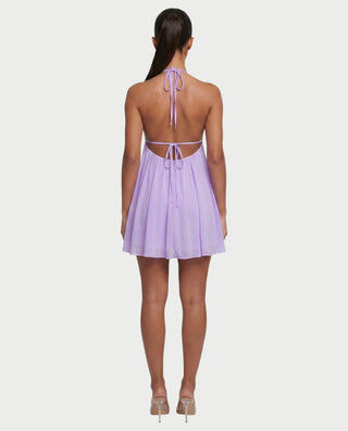 KINNA Backless Halter Flowy Mini Dress