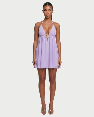KINNA Backless Halter Flowy Mini Dress