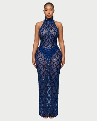 HOPE High Neck Tear Drop Rhinestone Maxi Dress