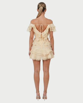 CARIMA Off-Shoulder Layered Ruffle Mini Dress