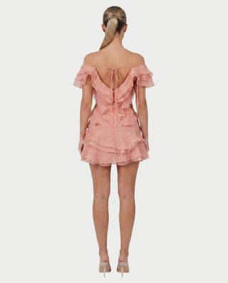CARIMA Off-Shoulder Layered Ruffle Mini Dress