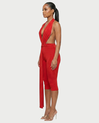 LINNA Plunging Halter Wrap Capri Romper