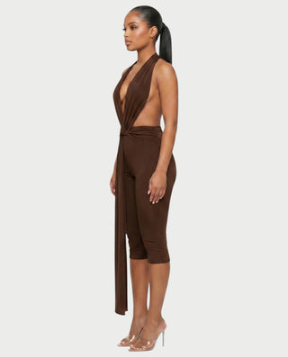 LINNA Plunging Halter Wrap Capri Romper