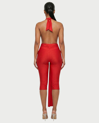 LINNA Plunging Halter Wrap Capri Romper