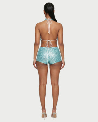 WINNA Sequin Starfish Draped Top & Shorts Set