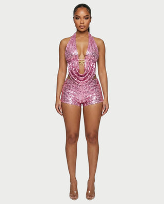 WINNA Sequin Starfish Draped Top & Shorts Set