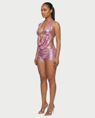 WINNA Sequin Starfish Draped Top & Shorts Set