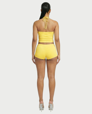 Sazha Cherry Halter Crop Top & Low-Rise Shorts Set