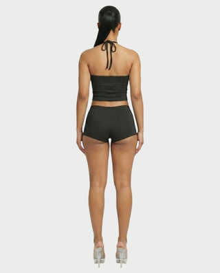 Sazha Cherry Halter Crop Top & Low-Rise Shorts Set