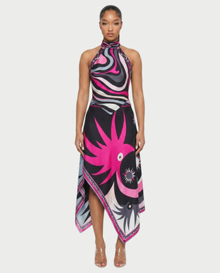 LOLINA Abstract Print Halter Top & Asymmetrical Skirt Set