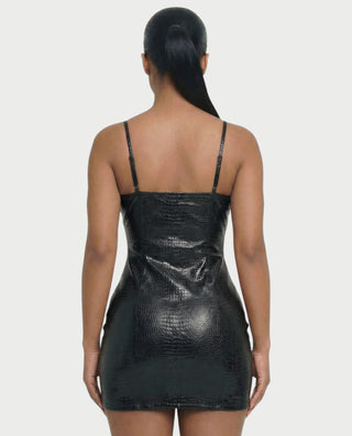 ZIREL Croc-Embossed Bodycon Mini Dress