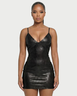 ZIREL Croc-Embossed Bodycon Mini Dress
