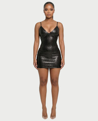 ZIREL Croc-Embossed Bodycon Mini Dress