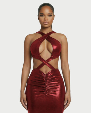 Vestido midi con flecos y escote pronunciado de LIRRA