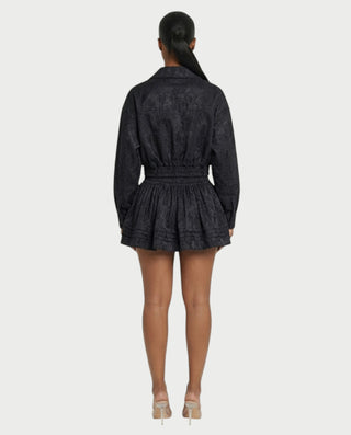 VETTE Ruffled Lace Zip-Up Jacket & Mini Skirt Set
