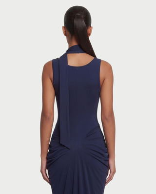ZYRINA Long Neck Scarf Ruched Bodycon Maxi Dress