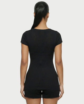 VIYERA Ribbed Button-Front Fitted Top & Shorts Set