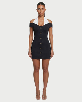 KATHERINE Vestido mini con cuello halter y hombros descubiertos