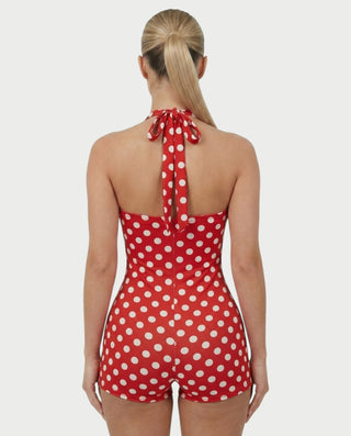 AMESA Retro Polka Dot Halter Tie Romper